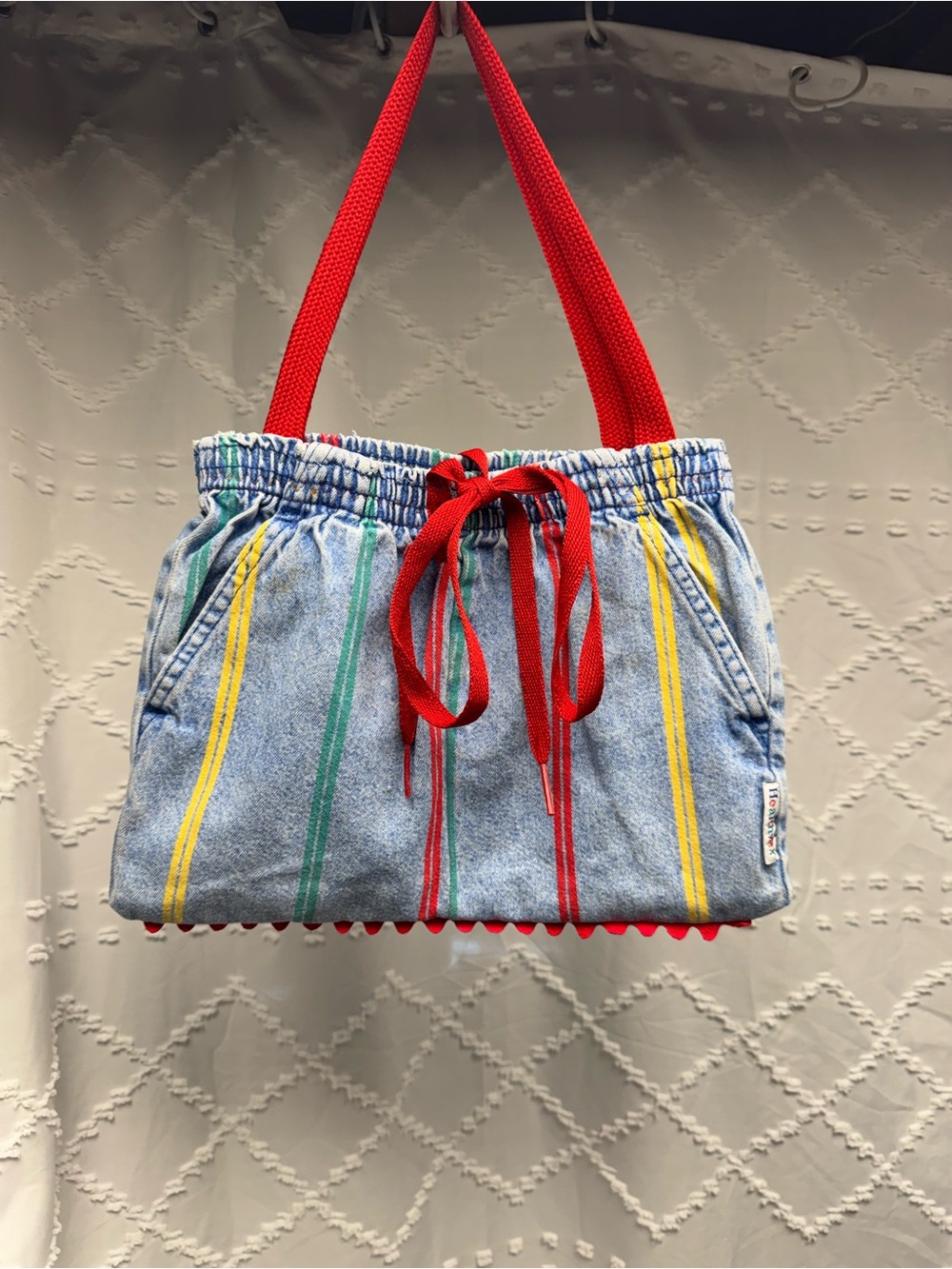 healthtex Denim Stripe Shoulder Bag with Red Accents